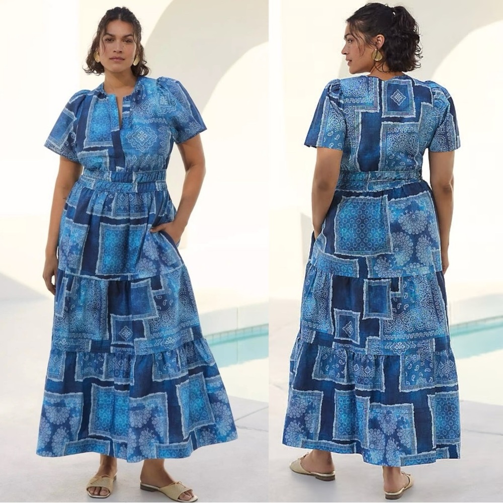 Anthropologie Blue Patchwork Maxi Dress